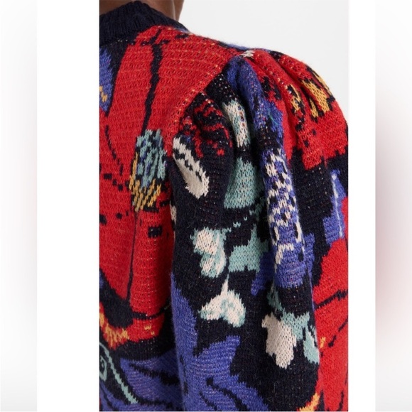 FARM Rio Red Blue Puff Sleeve Sheath Dress - Picture 3 of 8